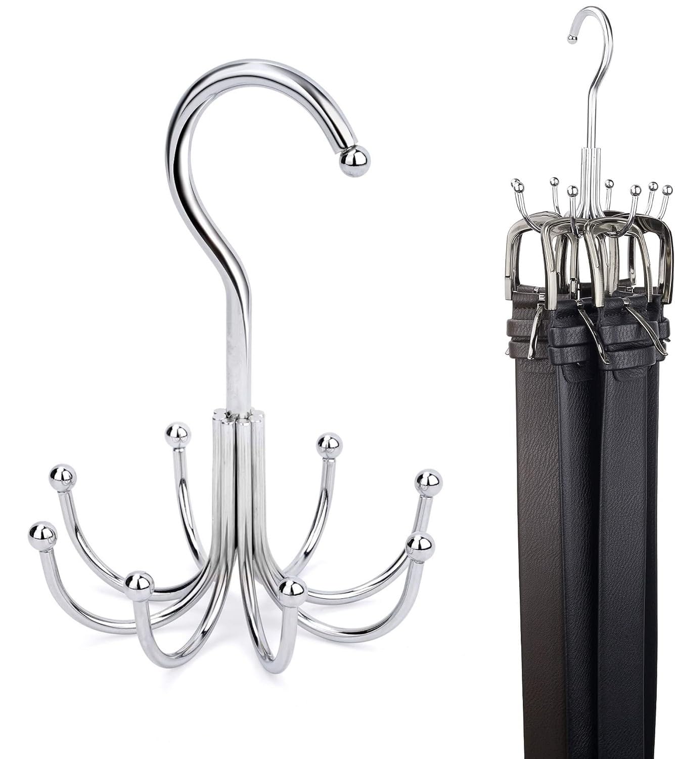 1 Pack Tie and Belt Hanger, Tie Rack Tie Holder, Scarf Holder Hook with 8 Claws, Belt Hooks for r Belt, Bra, Tank Top, Tie, Scarf, Purse