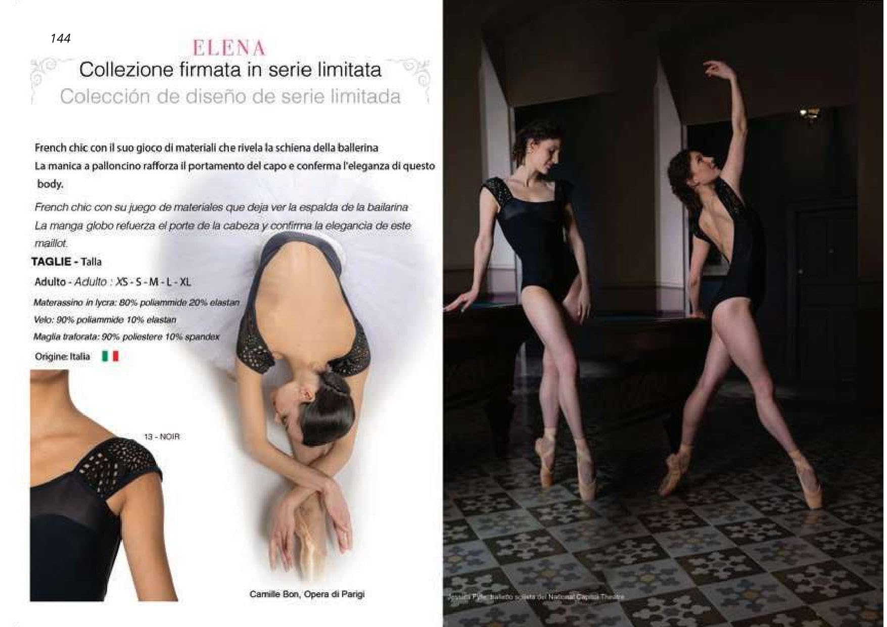 Body con Manica a Sbuffo Elena Artiligne Donna Etoile Sport Danza Classica Passeggio Allenamento Fitness Palestra Abbigliamento Scuola Ballerina Ballo