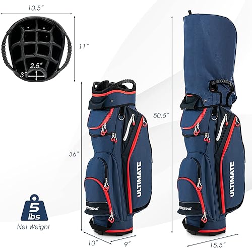 Miniatura 4 de Tangkula Bolsa de carrito de golf de 11 pulgadas, bolsa ligera para carrito de golf con organizador superior de 14 divisores, 8 bolsillos, capucha