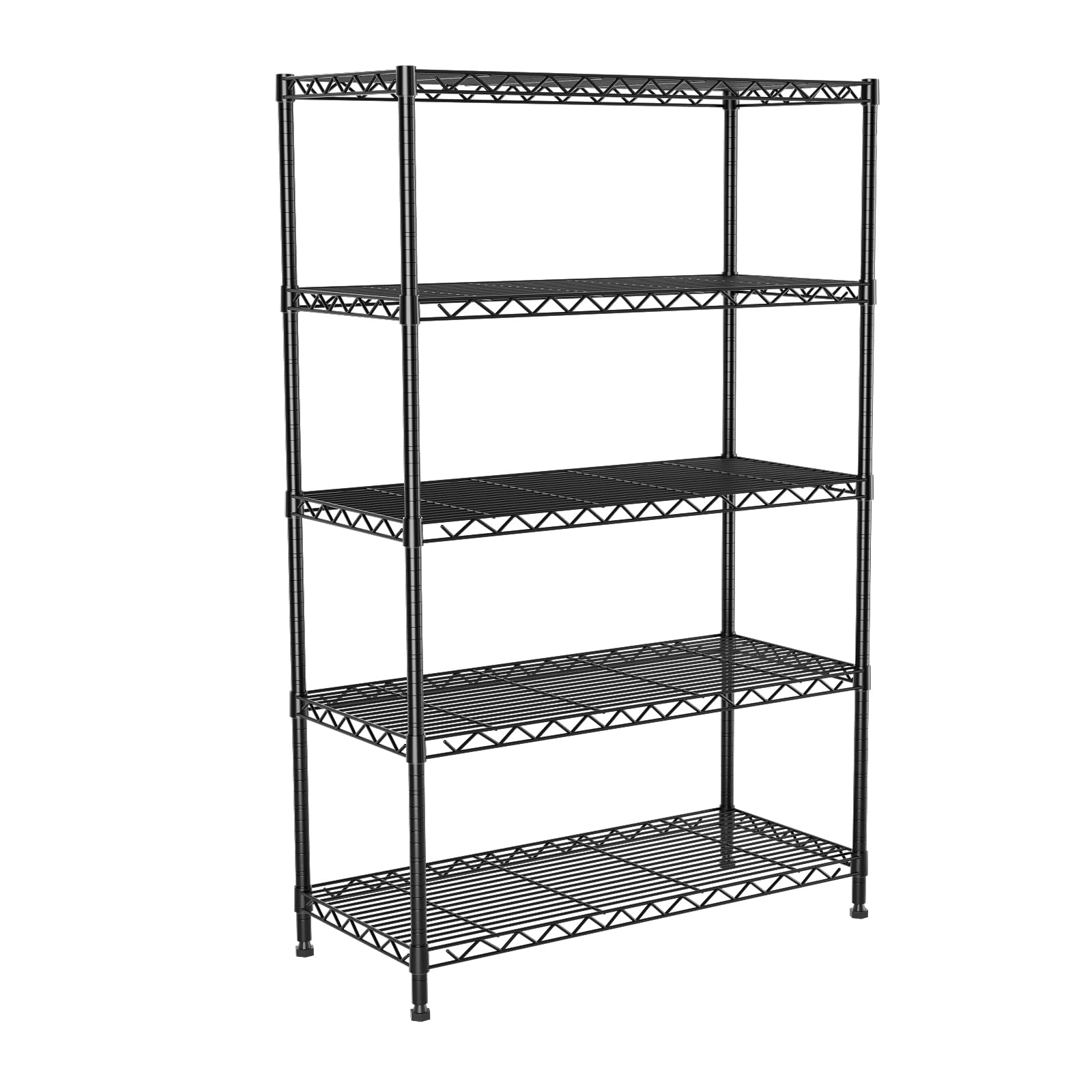 VANZBON 5-Tier Heavy Duty Wire Shelving Unit,(76Wx35.5Dx155H) CM Adjustable Height Wire Shelving Unit, Metal Shelving with Wheels,Tall Storage Shelves for Kitchen Garage Pantry Closet Black