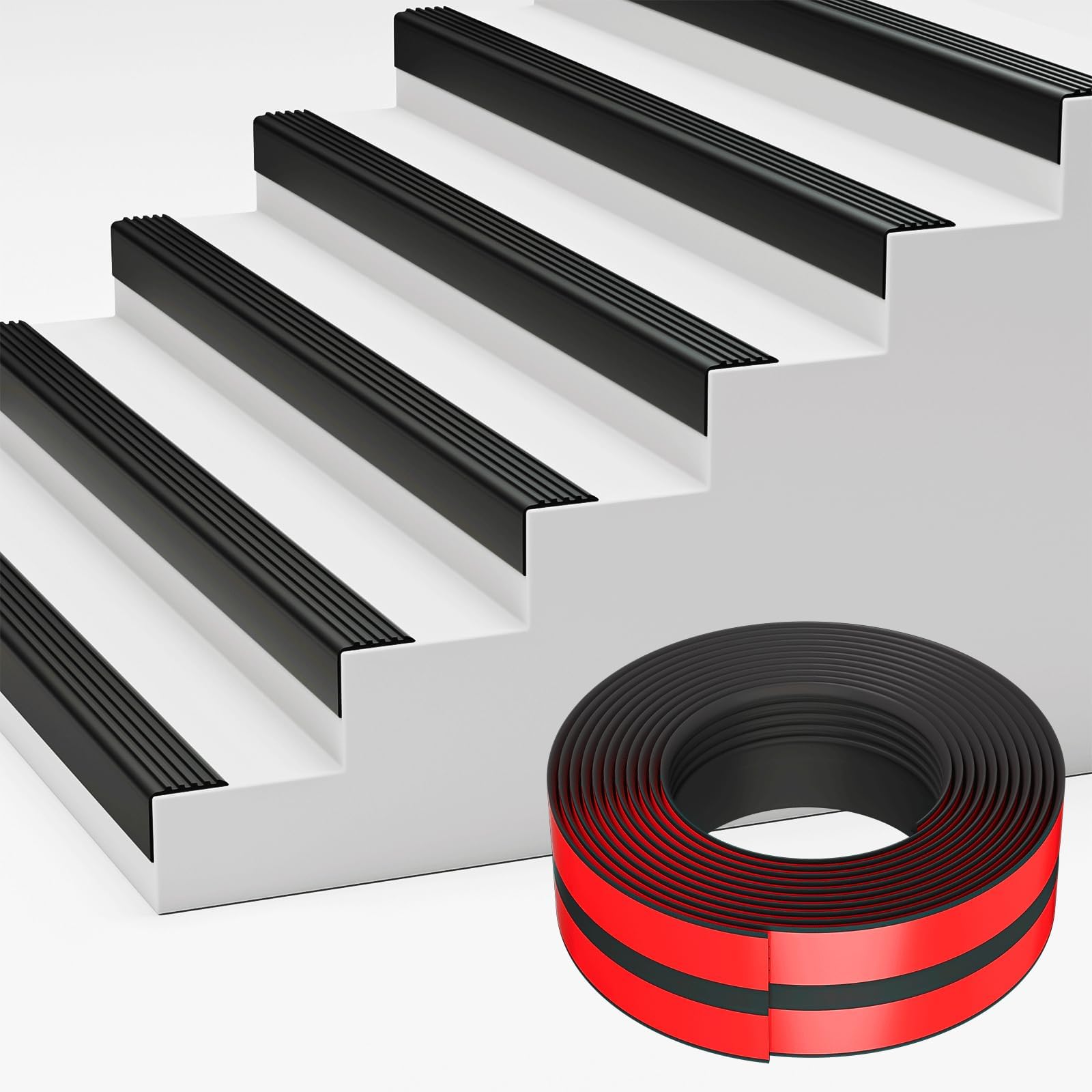 Elvone Stair Nosing, Rubber Edging Guard Trim Self Adhesive, Vinyl Staircase Step Edge Protector for Outdoor & Indoor(10 FT, Black)