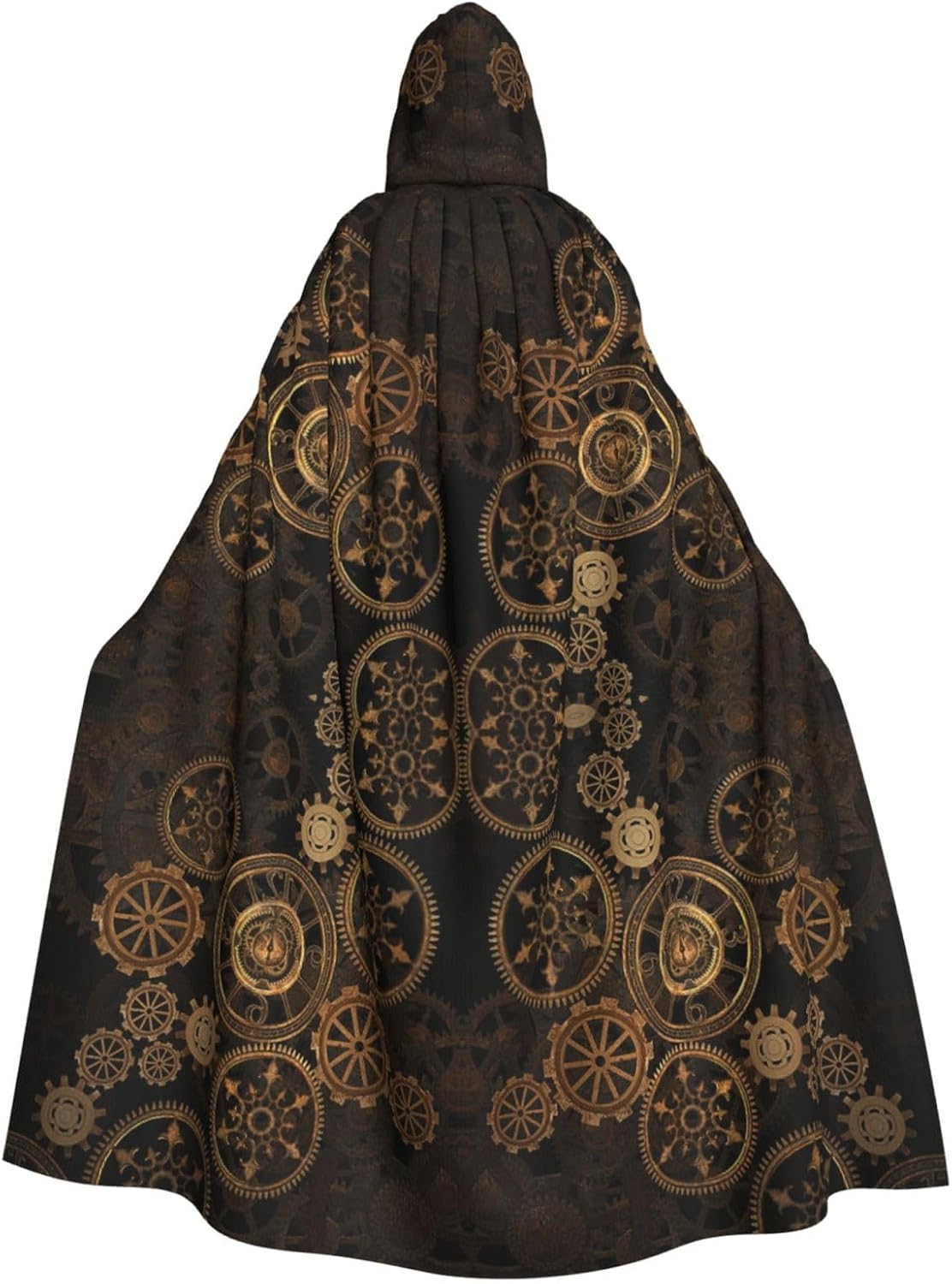 Gears Clock Bronze Century print Hooded Robe Cloak for Adult Halloween Wizard Vampire Cosplay Costume Fancy Cool Cape