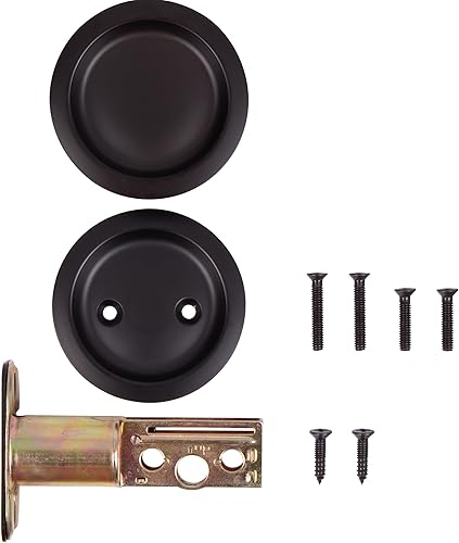 Miniatura 4 de Cerradura de la puerta de bolsillo redondo, pasaje (salónarmario) pestillo, 2.7 in fondo, RCL, bronce vintage por Stone Harbor Hardware