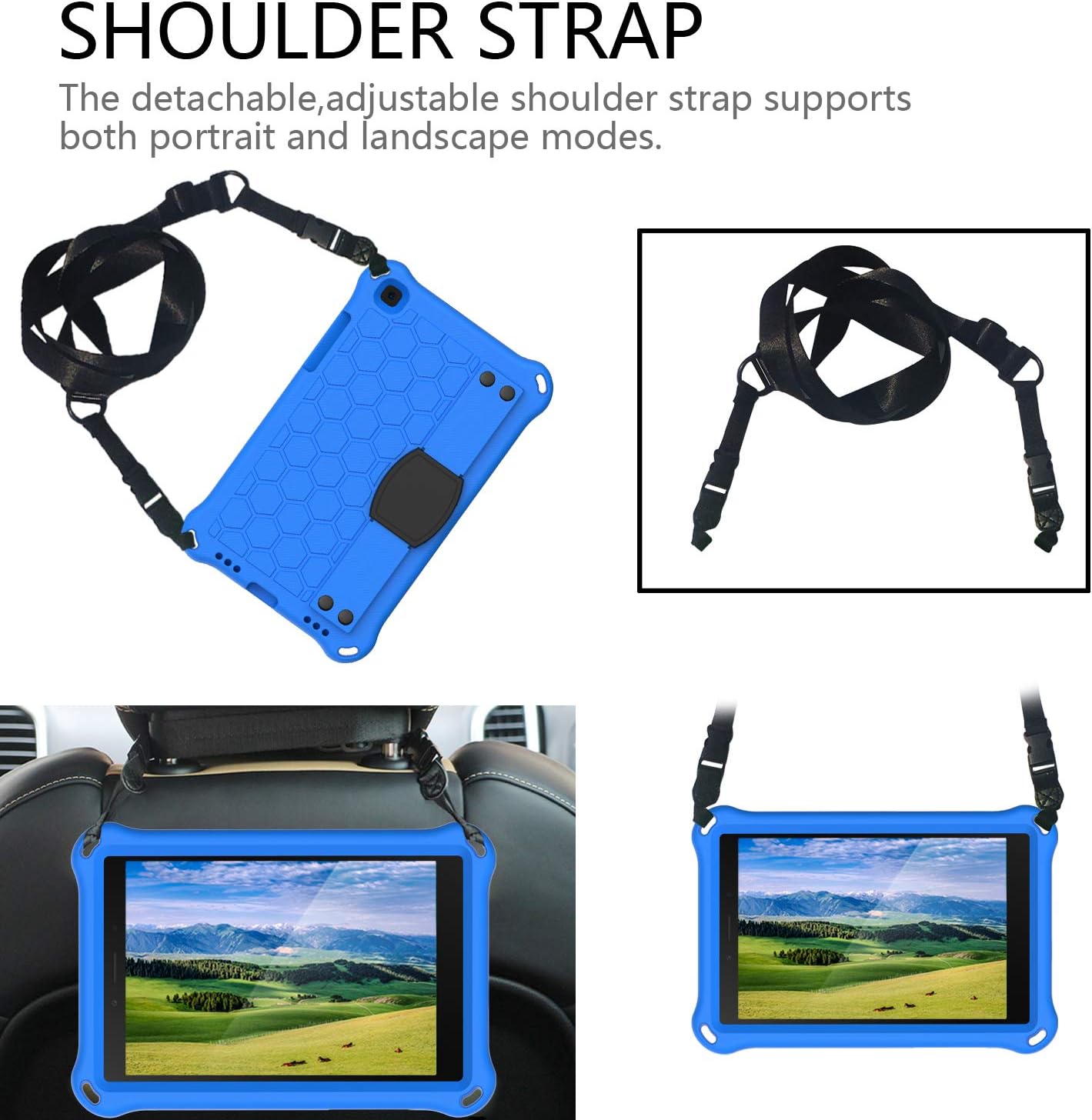 for Samsung Galaxy Tab A 8.0 2019 SM-T290/T295 Version Tablet Case for Kids - Durable Lightweight EVA + PC Shockproof Handle Stand Cover, with Shoulder Strap
