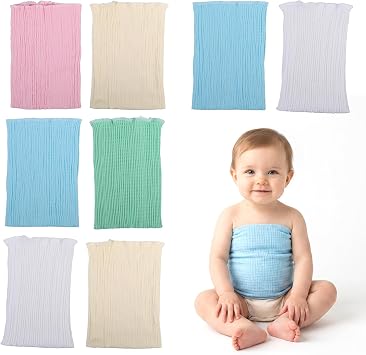 Baby Belly Band with Elastic, Double Belly Wrap Belly Button Band, Cotton Gtube Cover Suitable for All Waist Sizes 8Pcs