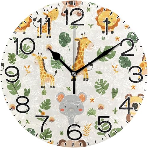 Reloj de pared con diseño de animales de safari, funciona con pilas, silencioso, de cuarzo, analógico, rústico, rústico, redondo, decoración retro