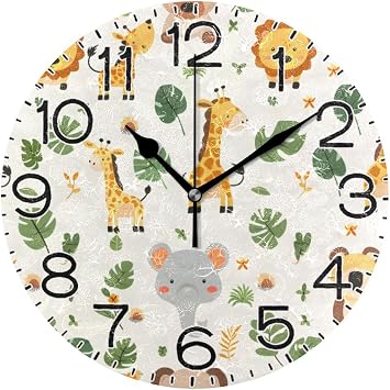 ALAZA Cute Safari Animals Wall Clock Battery Operated Non Ticking Silent Quartz Analog Rustic Farmhouse Round Clock Retro Decor for Home Kitchen Living Room Bathroom