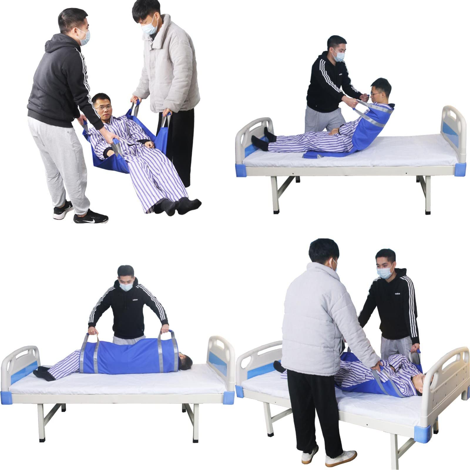 NIHAO Cuscino per letto multiuso con manici rinforzati, 121,9 x 101,6 cm, tappetino per sollevamento pazienti, per tornitura, riposizionamento, lavabile e riutilizzabile, per ospedale e casa, blu navy