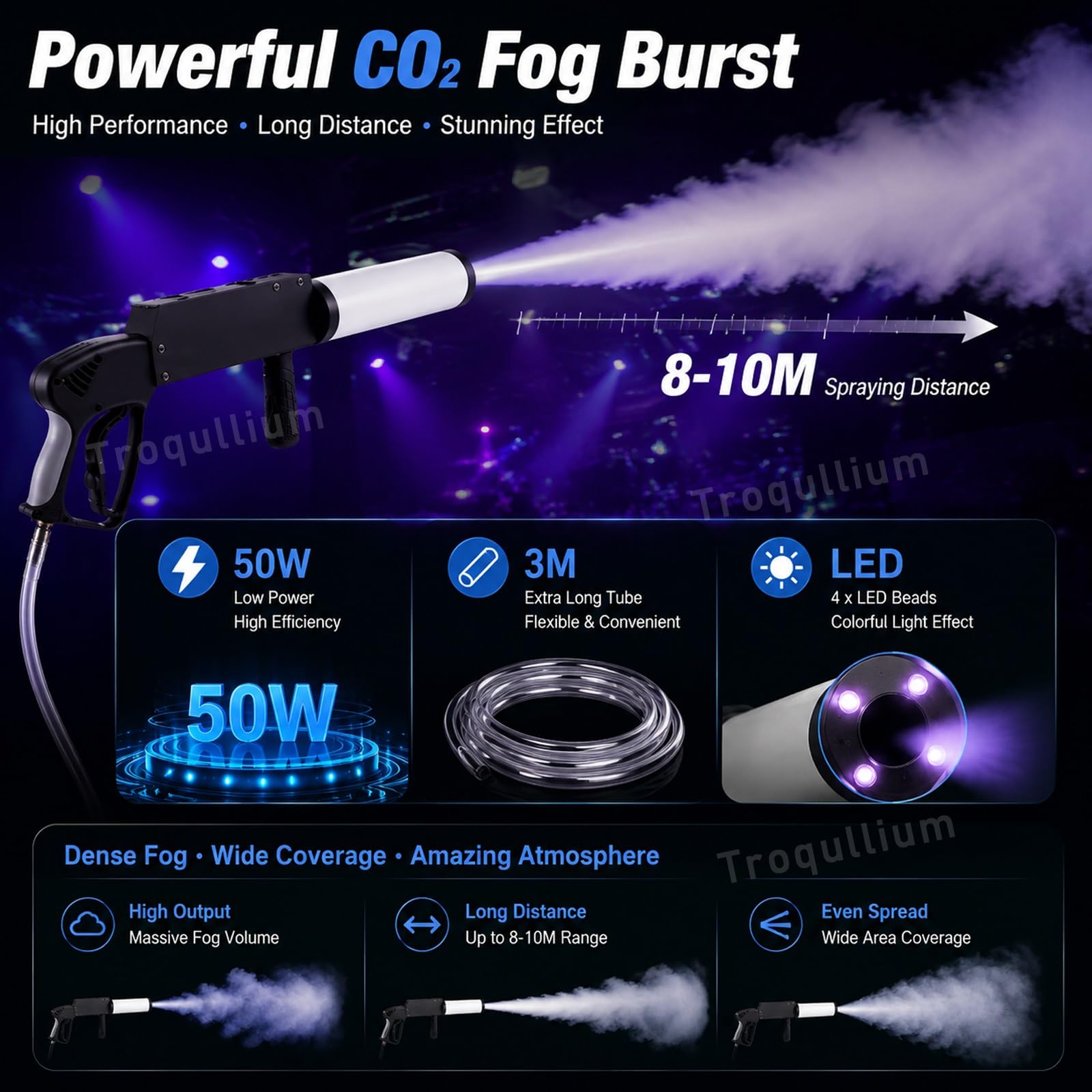 Máquina de humo portátil de 50W, cañón de CO2, con efecto de luces LED, for eventos, bodas y clubes, equipos de efectos escénicos
