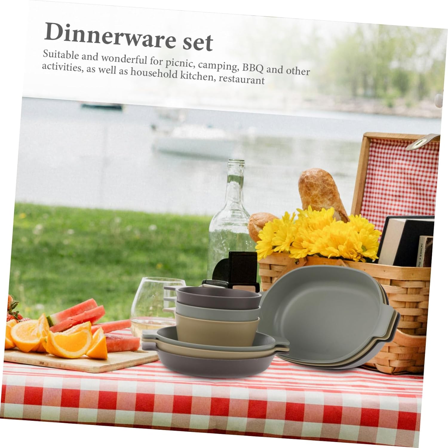 Portable Outdoor Dinnerware Set Lightweight Food-Grade Plastic Camping Plates and Bowls Kit Includes Small Plates Oval Small Bowls for Easy Cleaning and Safe Dining Experience