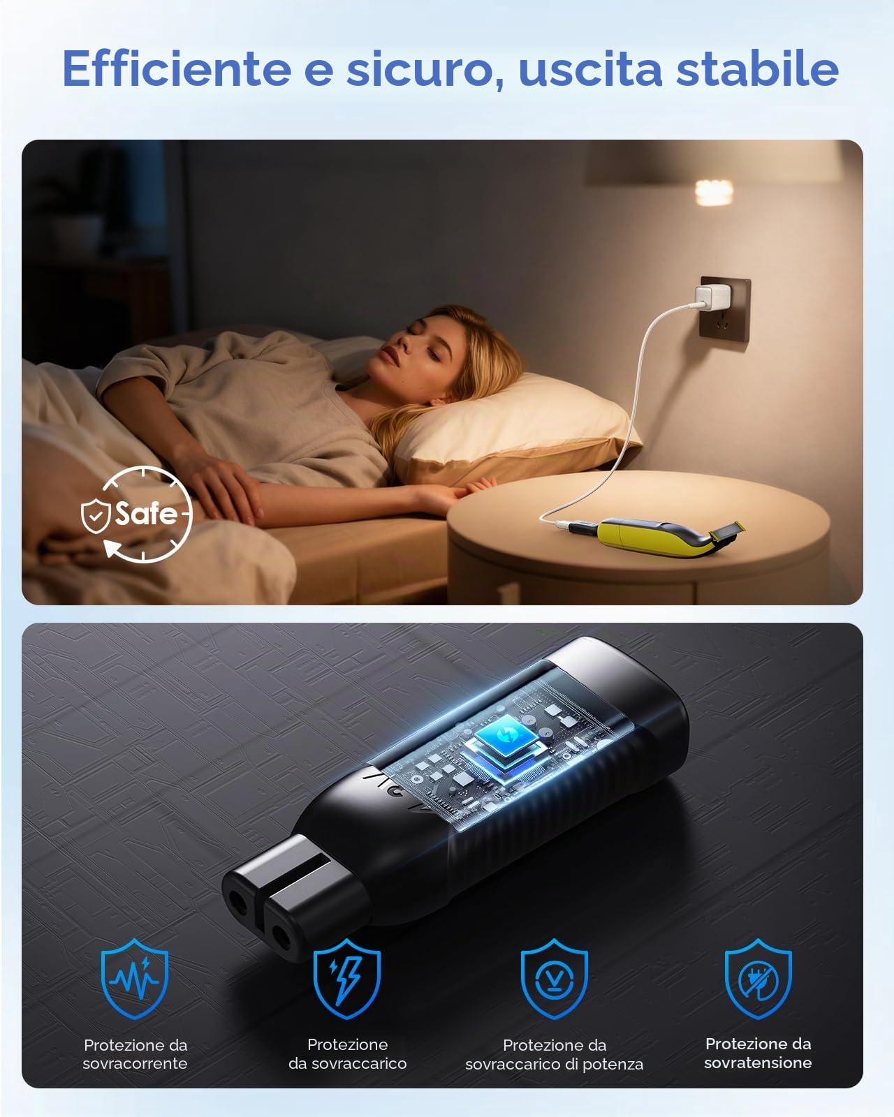 4,3 V Convertitore di Caricabatteria per Rasoio Elettrico Tipo C da Philips Oneblade QP2510/QP2515/QP2520/QP2620, Adattatore di Alimentazione per Rasoio Elettrico A00390 (cavo escluso)
