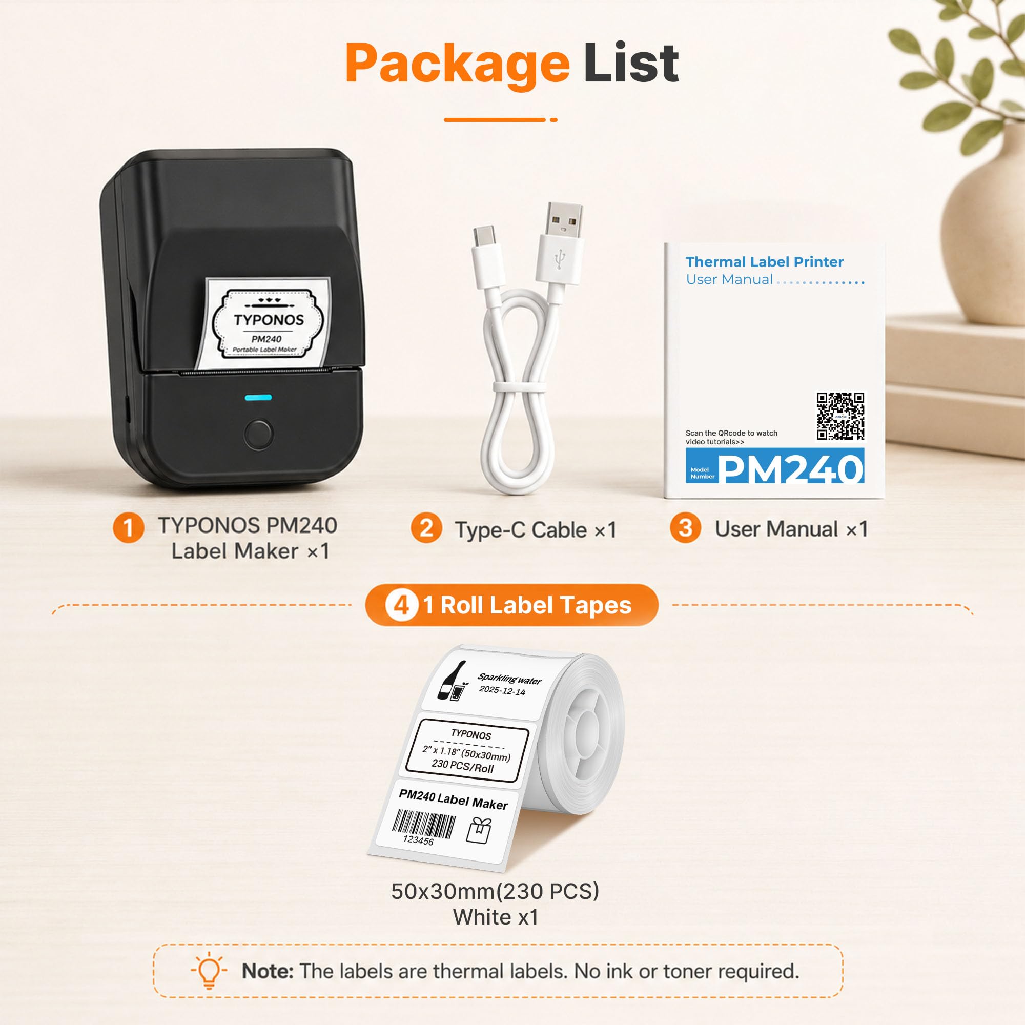 PM240 Etikettendrucker Bluetooth,2 Zoll Aufkleber Drucker,Wiederaufladbar Label Printer,Labeldrucker,Sticker Drucker,Etikettiergerät mit Mehreren Vorlagen für Geschäft Büro Schule Heim DIY