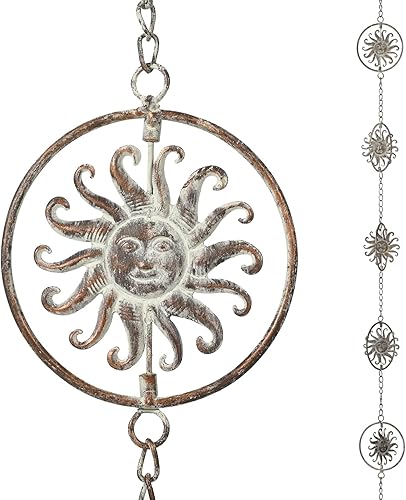 Cadenas de lluvia con cara de sol, 2.6 m de longitud, cadenas de canalones de lluvia, reemplazo funcional y decorativo para bajantes de canalones,