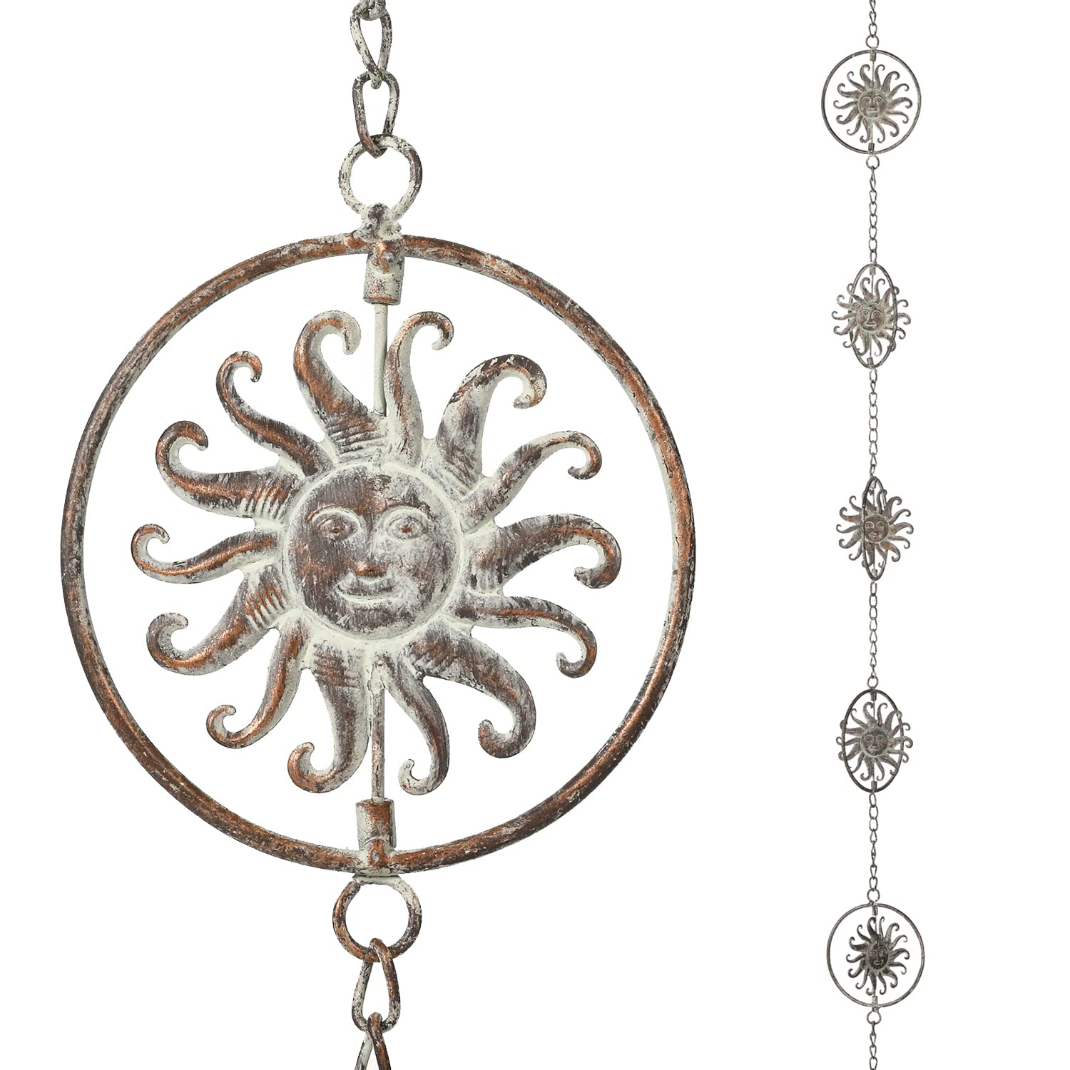 Sun Face Rain Chains, 8.5 Feet Length, Rain Gutter Chains, Functional and Decorative Replacement for Gutter Downspouts, Metal Loop Rain Catcher Chain, Rain Chains for Outside Garden Balcony Porch