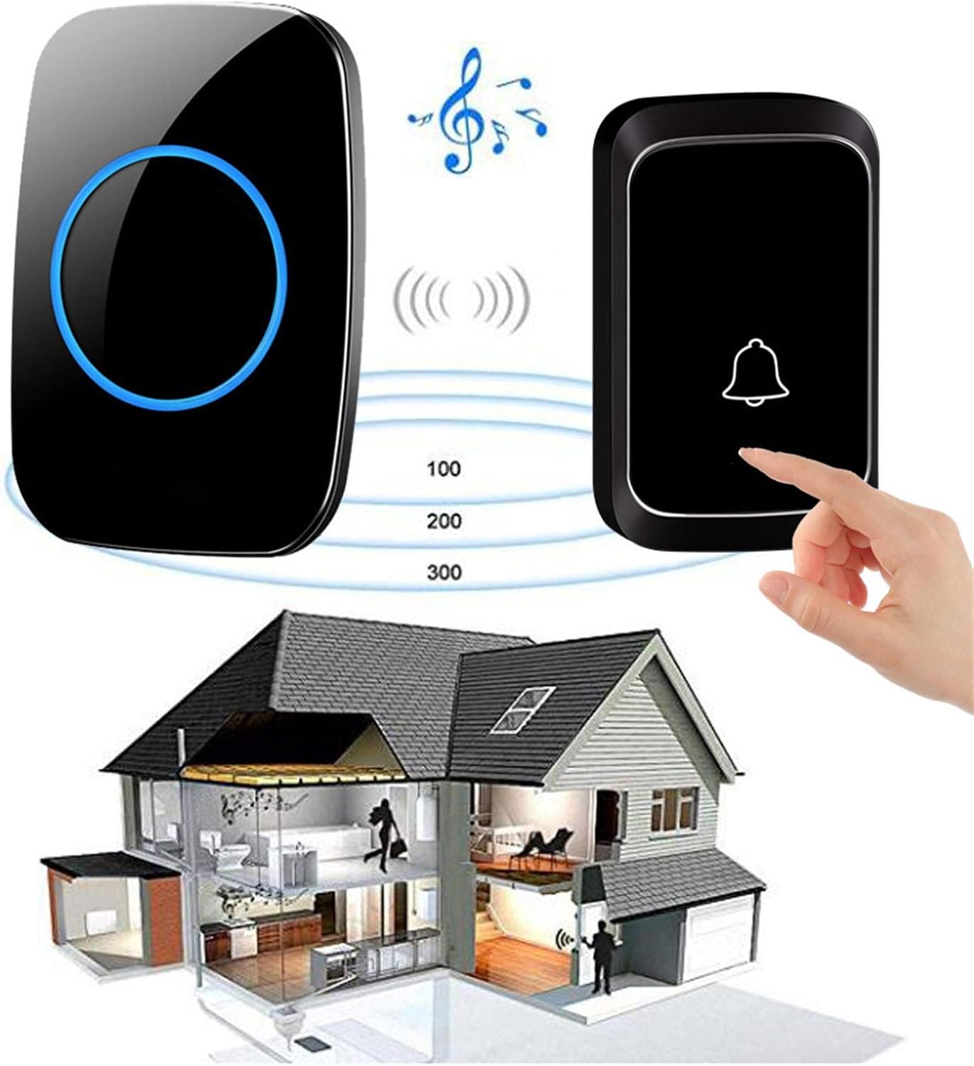 ドアチャイム ドアベル防水ワイヤレスドアベルライト300Metersリモートホームコードレス電話のベル (Color : Gold