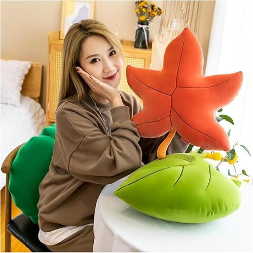 Miniatura 3 de Almohada de felpa con forma de hoja de arce, almohada con forma de planta para dormitorio, decoración del hogar, 19.7 in, naranja