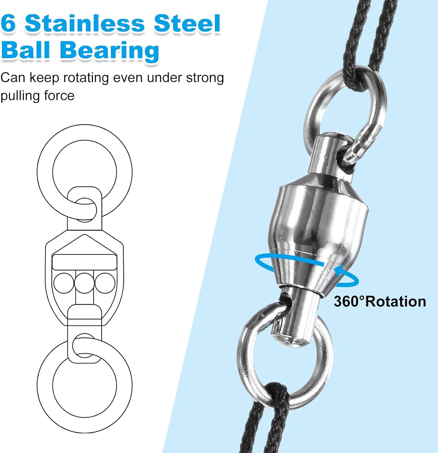 M METERXITY Ball Bearing Fishing Swivels, Stainless Steel Lure Leader Line Connector for Fishing/Freshwater, High Strength Welded Ring