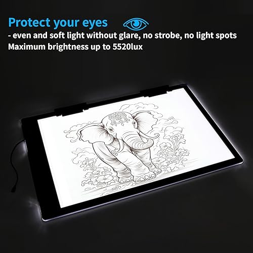 Miniatura 6 de YINGWOND Almohadilla de luz recargable A2, caja de luz inalámbrica para rastreo de artistas, 3 colores6 nivelesbrillo ajustado continuo tablero de