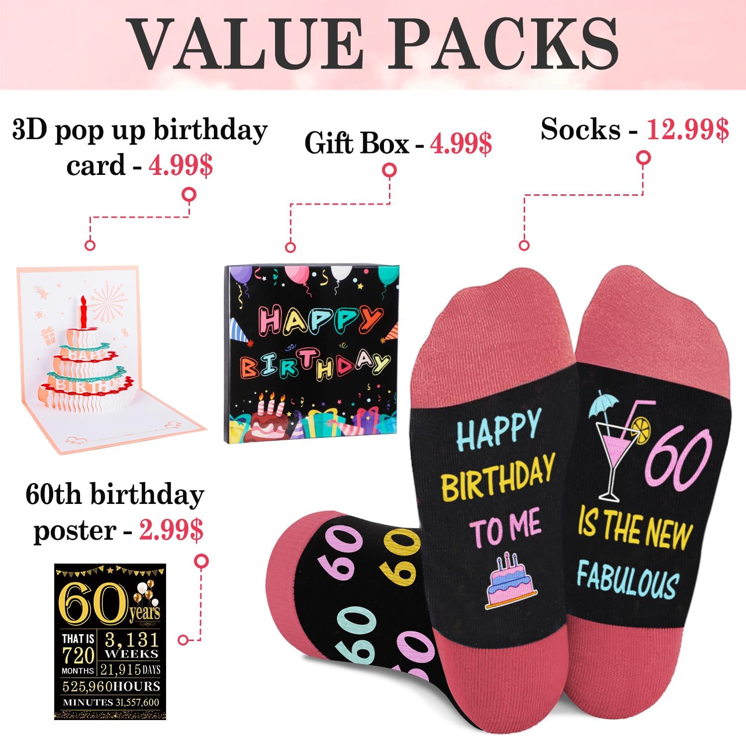Birthday Gifts for Woman with Womens Novelty Socks for 30th/40th/50th/60th/70th/80th Birthday Women - Image 5