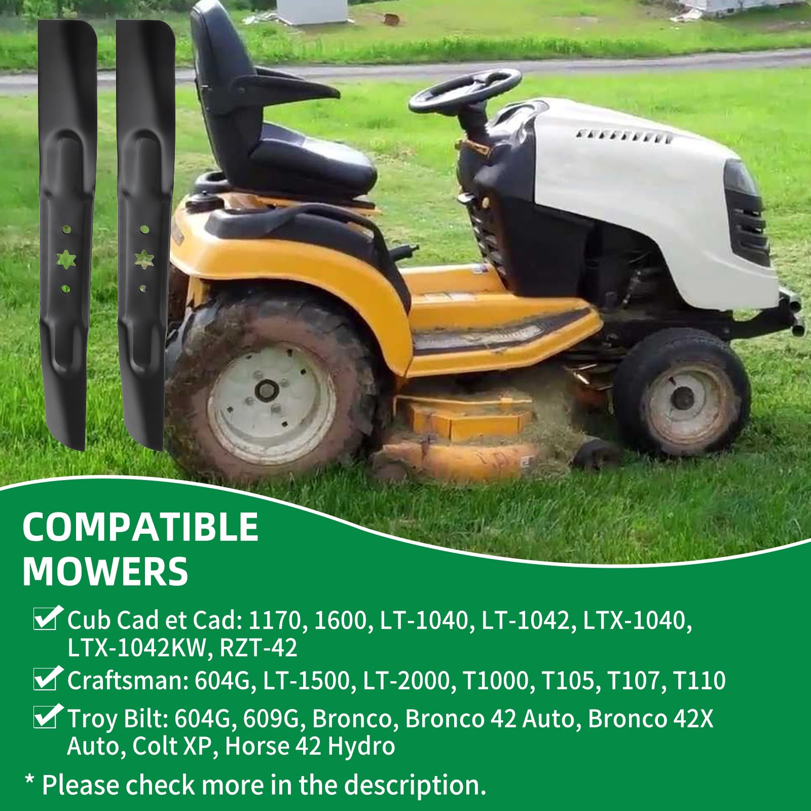 Cuchilla de cortacésped 742-04308 compatible con Cub Cadet RZT MTD LT2000 42 pulgadas Deck 942-04308 742-04312, cuchillas de alta elevación 742-0656 para MTD T1100 LT1500 T1000 T1200 T1300