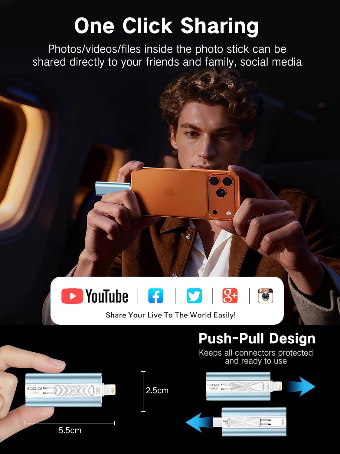 Chiavetta USB da 256 GB per telefono, memoria esterna USB di backup per foto e video, plug and play, nessuna app richiesta, compatibile con iPhone, iPad, Android e computer (blu)