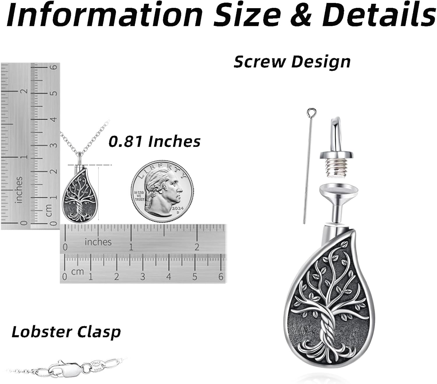 VERECICLYS925 Sterling Silver Ashes Cremation Pendant Necklace Urn for Ashes Sterling Silver Jewelry for Women V6 - Image 7