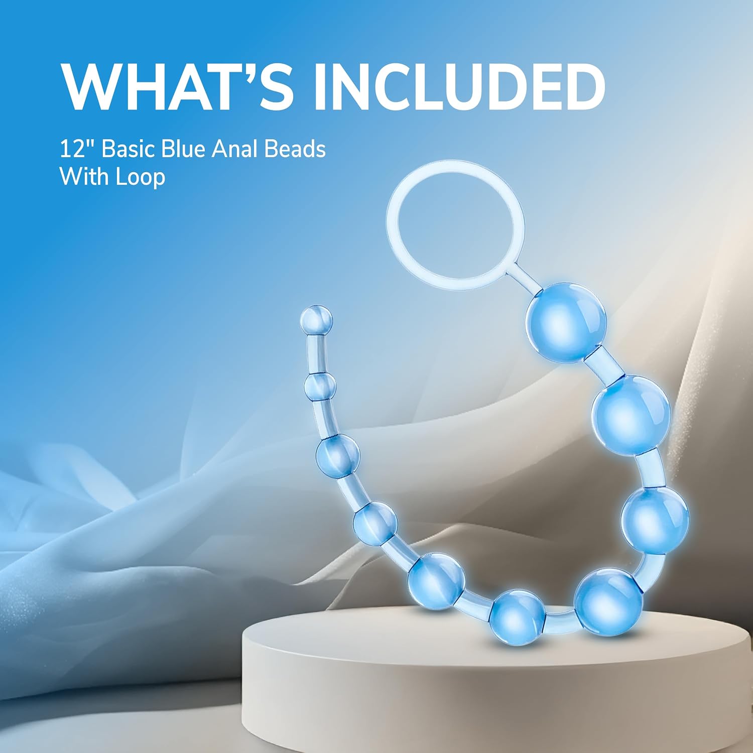 Eden Silicone Anal Beads - 12 Inch - Beginner's Anal Bead with Graduated Design - Flexible Durable & Safe for All Experience Levels, Easy-Pull Ring - Anal Trainer Sex Toys for Women Men - Clear Blue