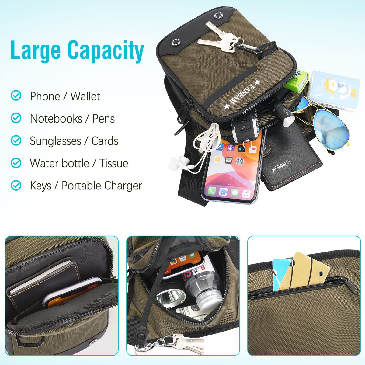 Faneam Borsa da Gamba Moto Impermeabile Marsupio Sportivo Borsa da Gamba Tattica Multifunzionale Marsupio Cosciale Uomo Donna per Ciclismo Escursionismo Campeggio Arrampicata