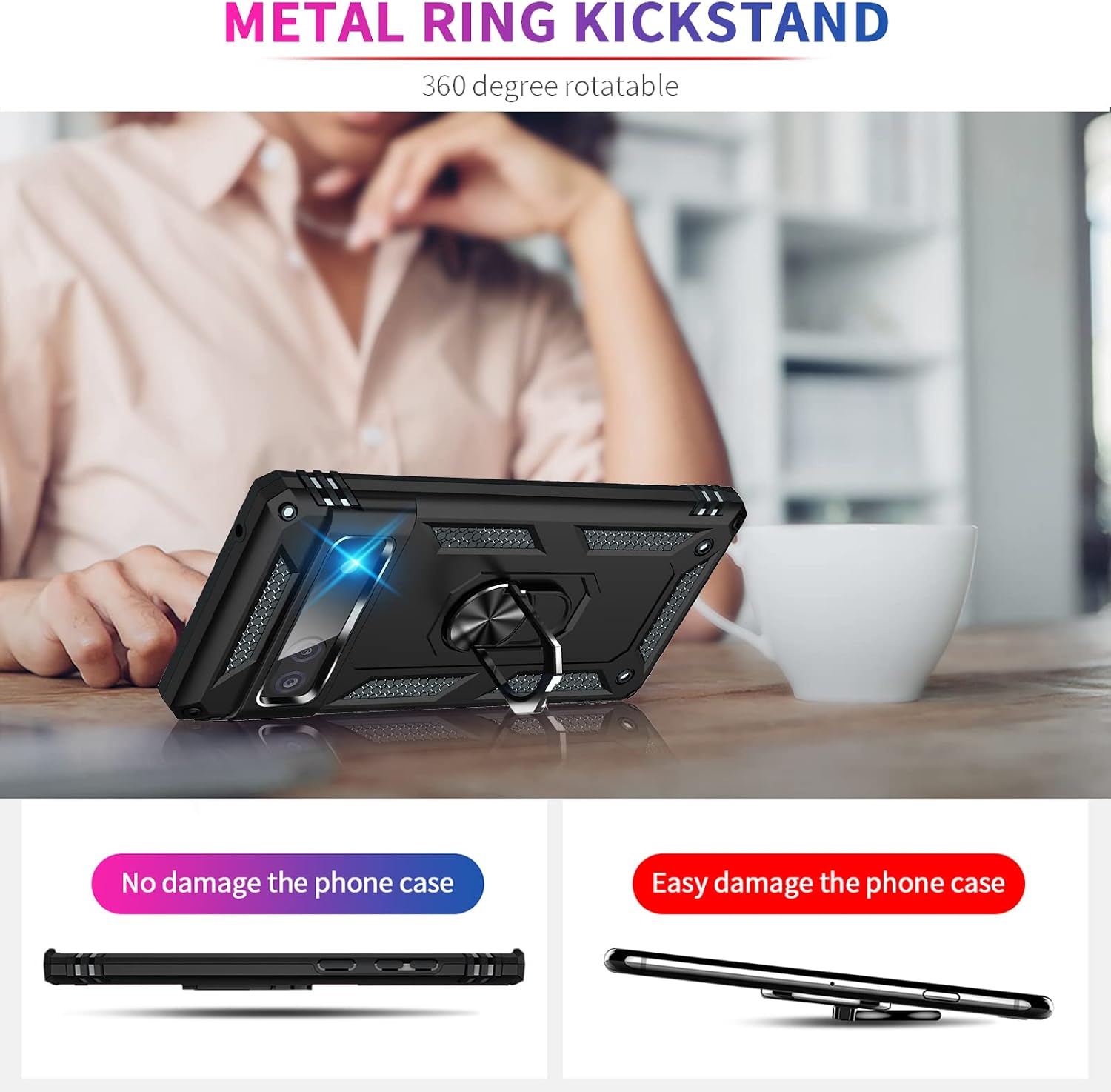 for Google Pixel 6A Case with Screen Protector, Military Grade Shockproof Heavy Duty Protective Phone Case Pass 16ft Drop Test with Magnetic Kickstand Car Mount Holder for Google Pixel 6A 2022 Black