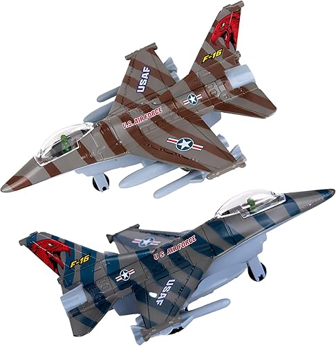 ArtCreativity F-16 Fighter Jet Toy Set para niños – Paquete de 2 aviones de metal fundido a troquel F16 Fighting Falcon, jets militares de tracción
