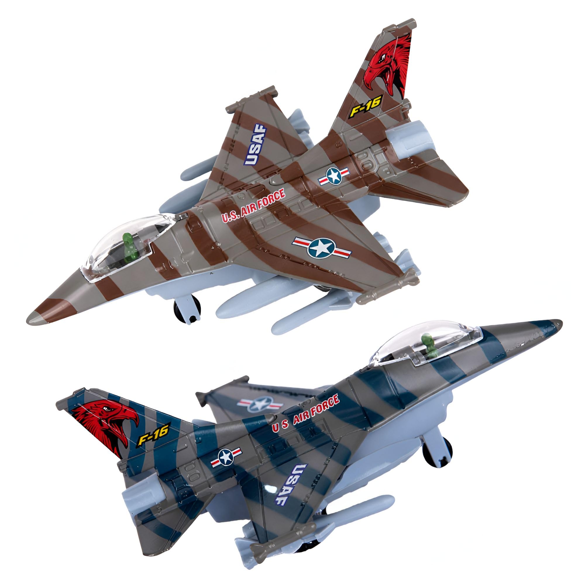 F-16 Fighter Jet Toy Set for Kids – 2 Pack F16 Fighting Falcon Diecast Metal Airplanes, Pull Back Military Jets – Air Force Toys for Boys, Birthday Gifts, Cake Toppers, Party Favors