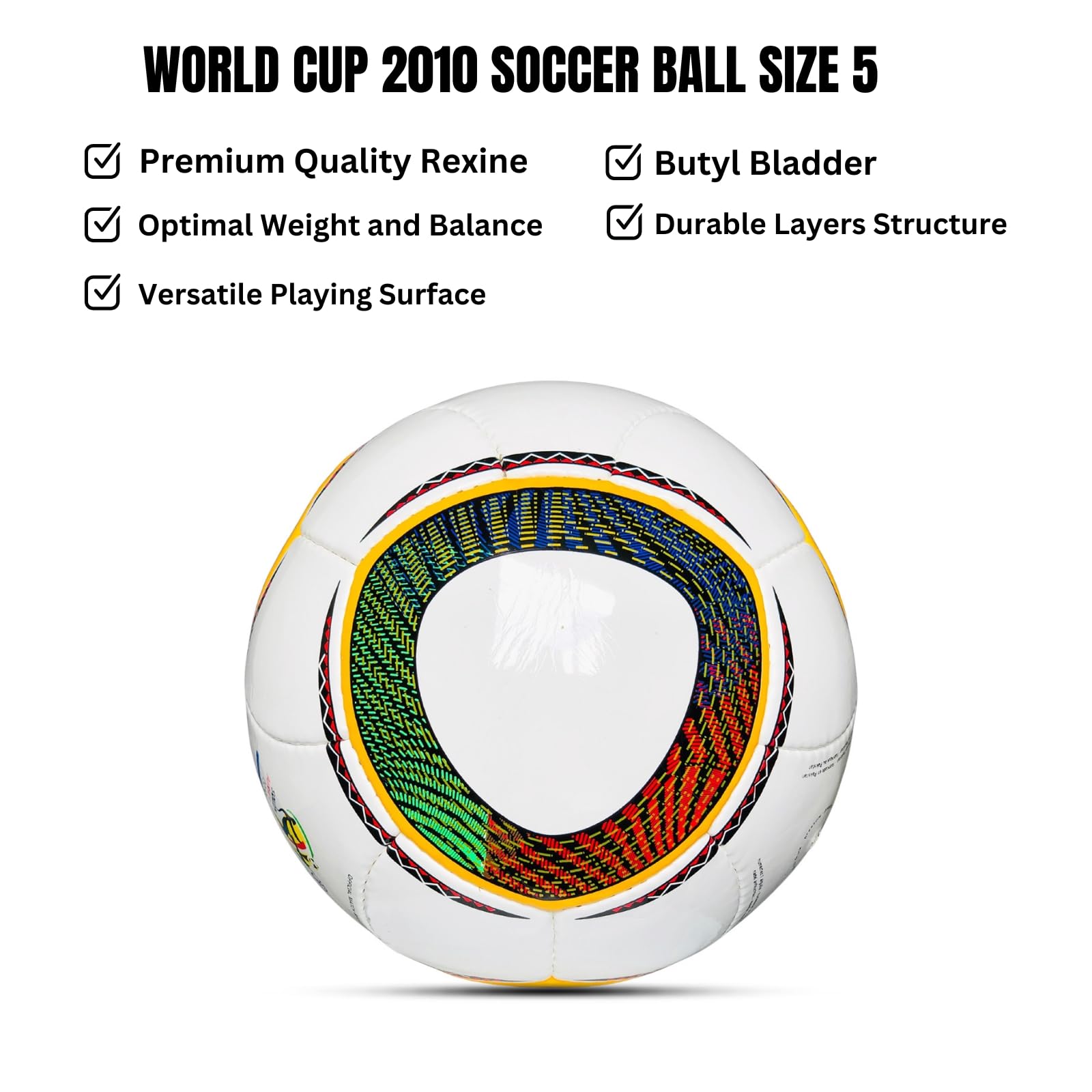 World Cup 2010 South Africa Final Match Replica Soccer Ball, Hand Stitched Official Size 5 Rexine Material Football, Vintage Collectible Gift for Fans, Training & Display, White Color - 2