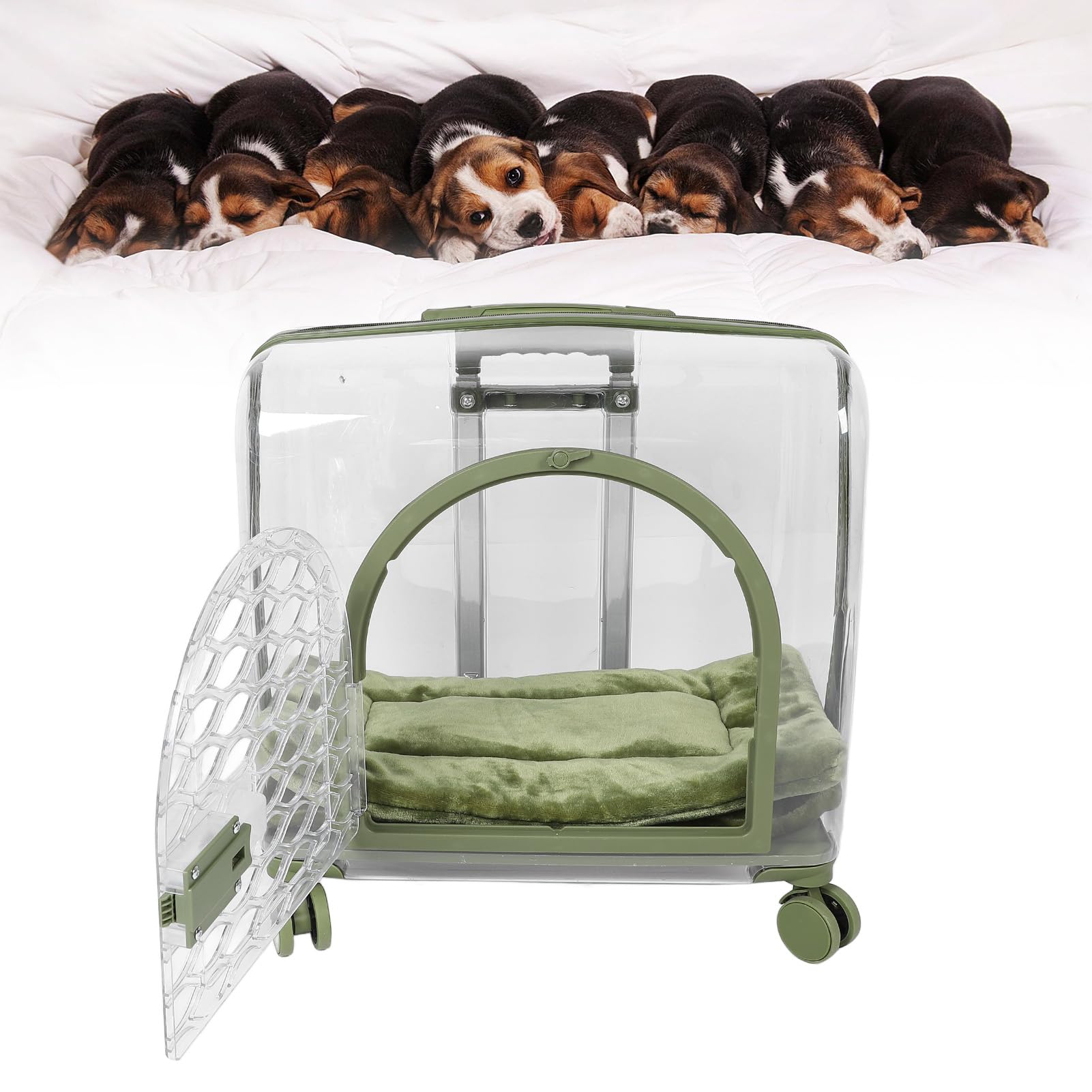 Trasportino Trasparente per Gatti, Trolley Trasparente Traspirante per Animali Domestici Con Manico Telescopico, Ruote E Coperta Bagaglio Rigido Portatile per Gatti per Cani