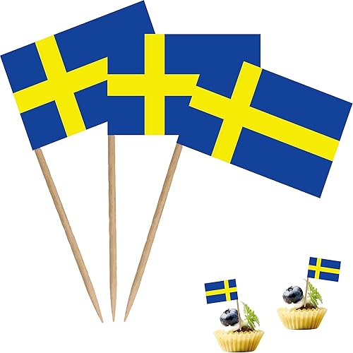 Miniatura 1 de Bandera de palillo de dientes de Suecia, mini cóctel sueco, decoración de cupcakes de frutas, banderas, decoración de palitos de alimentos, paquete