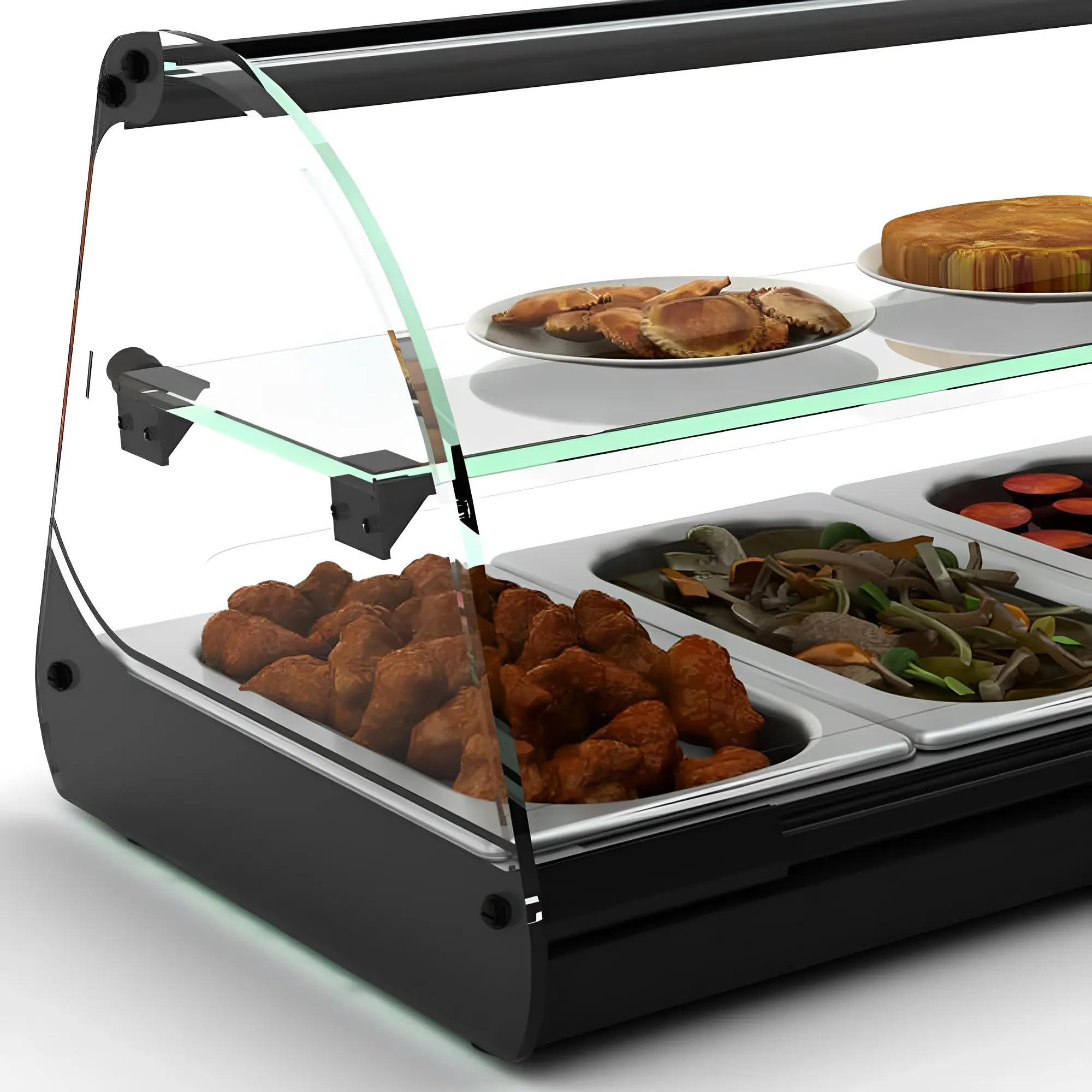 MBH - Vitrina calienta tapas 2 pisos 4 bandejas al baño maría para hostelería. Vitrina expositora de tapas calientes sobre mostrador con 1 estrante para bar y restaurante.