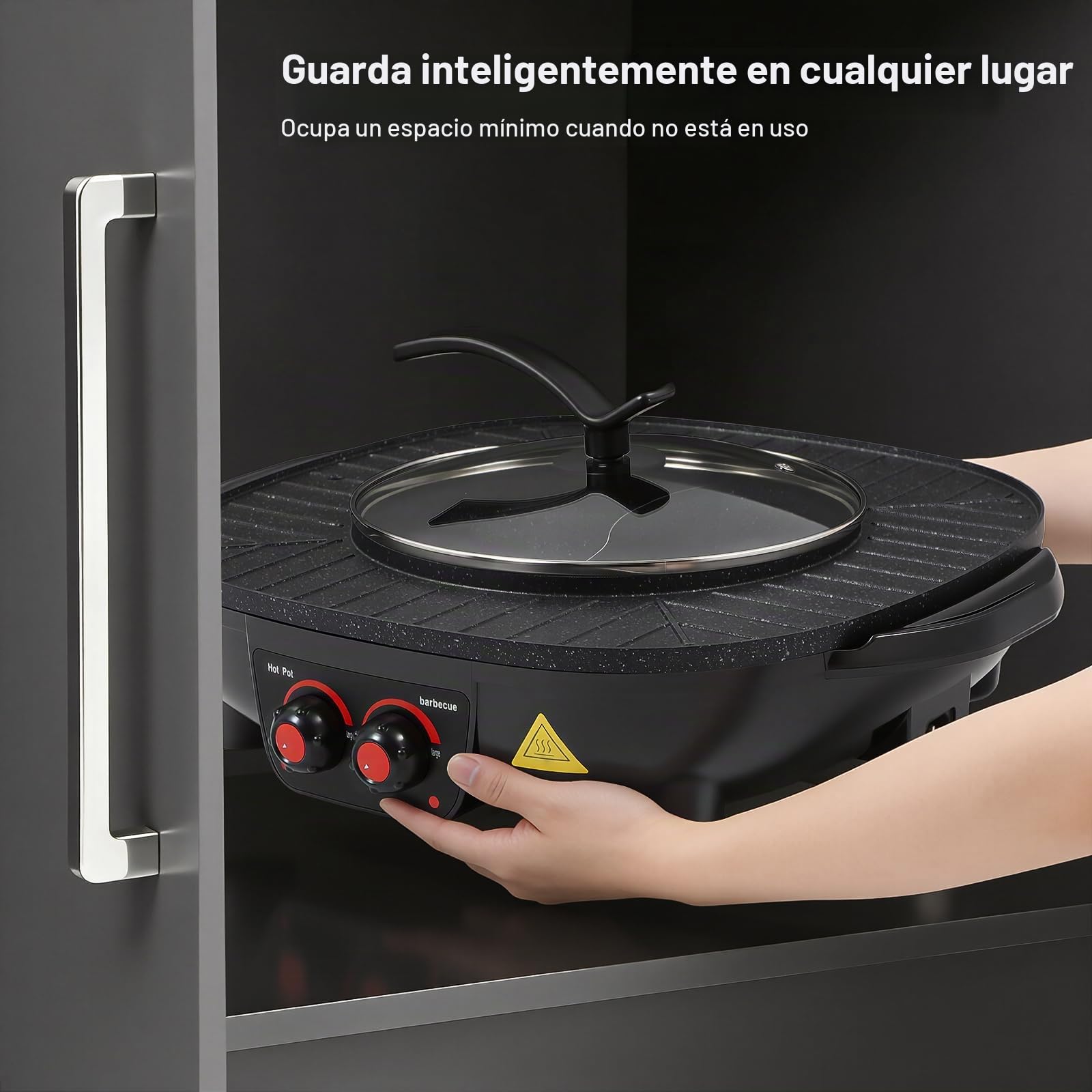 2 en 1 Barbacoa Eléctrica y Olla Caliente, Parrilla Multifuncional sin Humo para Interiores con Temperatura Ajustable, Para BBQ Coreano, Fondue, Shabu-Shabu, Cocina para Fiestas Familiares