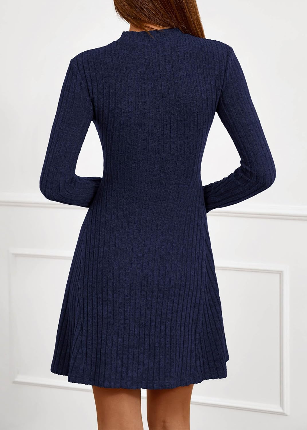 KIRUNDO Sweater Dress for Women 2026 Spring Fall Long Sleeve Mock Turtleneck A Line Fit and Flare Ribbed Knit Short Dresses - Image 2