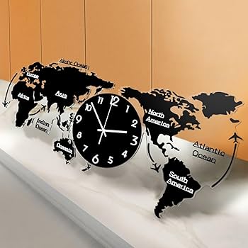 Amazon.co.jp: 大きい アクリル 世界地図 掛け時計 78x36cm、シンプル