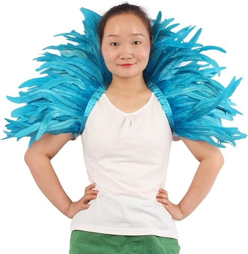 Miniatura 4 de QIXIA - Chal de plumas y 1 par de muñequeras para mujer, bruja, Halloween, Mardi Gras, capa de plumas, accesorios para disfraces