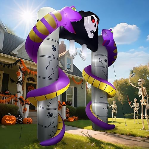 Lanstics - Arco inflable de fantasmas de Halloween de 10 pies para decoración exterior, decoraciones de patio de jardín aterradoras, inflables con
