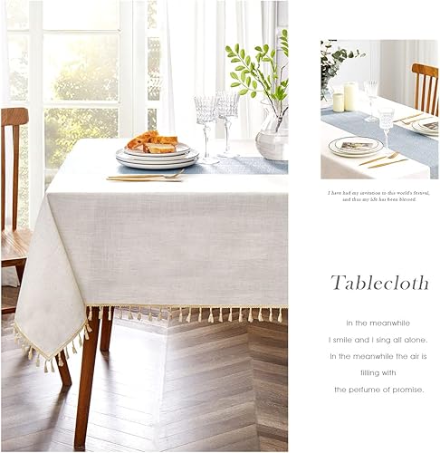 Miniatura 20 de QIANQUHUI Mantel bordado para mesa de comedor, a prueba de polvo, derrames, resistente a la suciedad, de algodón y lino rectangular
