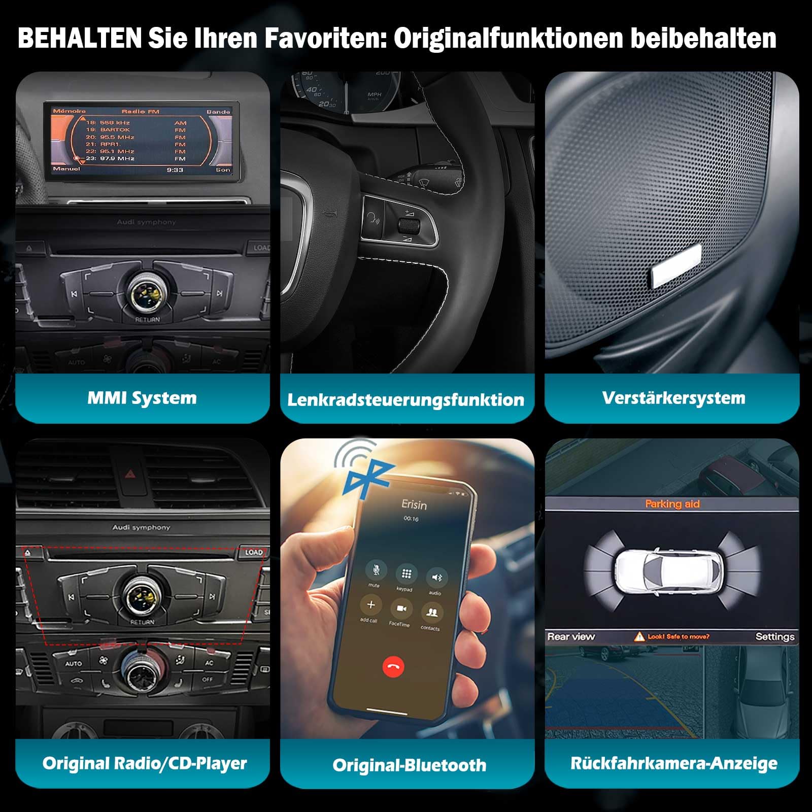 Erisin 10,25" 8-rdzeniowy 4 GB + 64 GB Android 13.0 radio samochodowe, nawigacja GPS do Audi Q5 (2009-2017), wysoka konfiguracja, obsługuje CarPlay IPS Touch Screen OEM radio Bluetooth DAB+ Android
