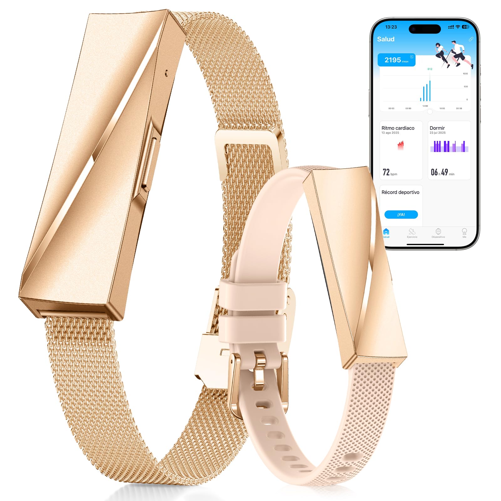 Pulsera de Actividad Deportiva y Elegante sin Pantalla | Monitoreo 24/7 de Actividad, Sueño & Frecuencia Cardíaca, Modo Multideporte, Batería 15 Días, Resistente al Agua IP68