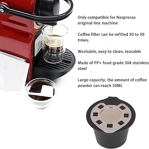 Miniatura 2 de Cápsulas de café reutilizables para Nespresso, cápsulas de café de acero inoxidable con cepillo para cuchara, taza de cápsula de 1.7 fl oz cápsulas