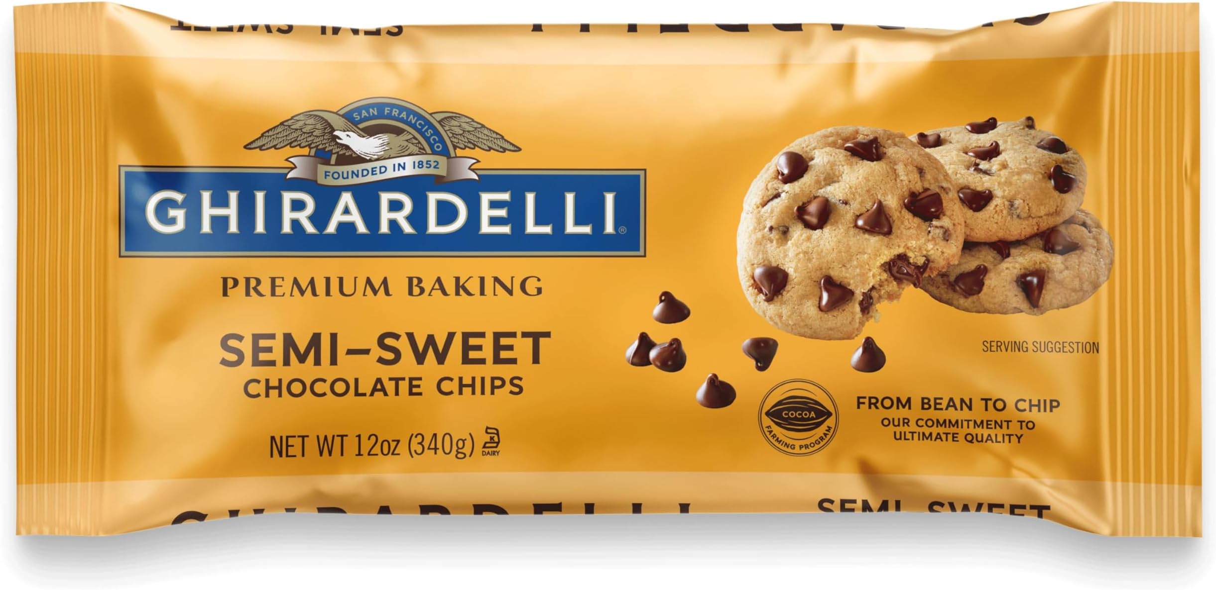 Premium Baking Chips, Semi-Sweet Chocolate, 12 oz (340 g) - Ghirardelli