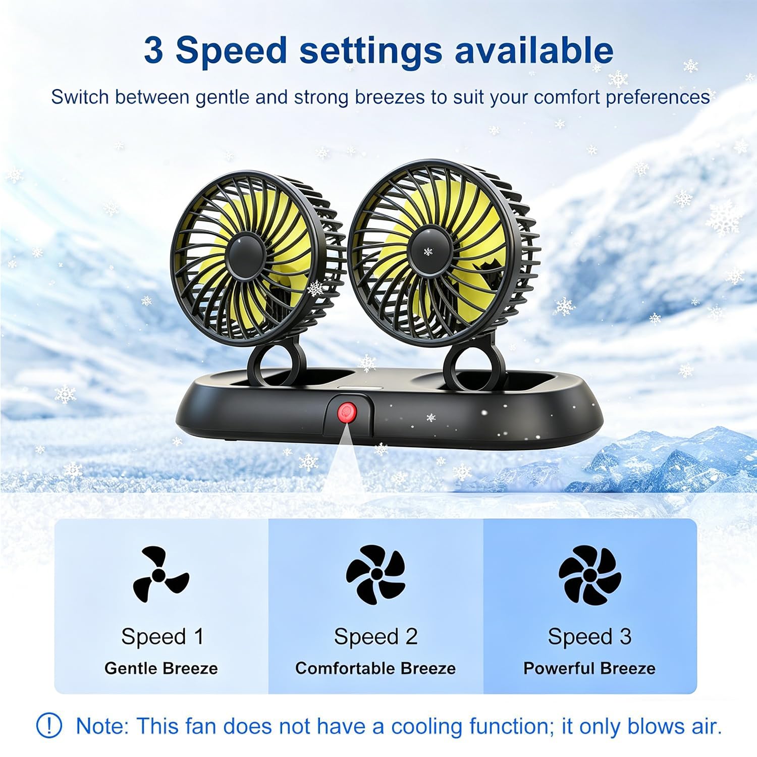 Ventilateur de Voiture à Double Tête 12v 9.6W, Rotation à 360 Degrés à 3 Niveaux de Vitesse Ventilateur de Refroidissement de Voiture USB Avec Plaque D'immatriculation pour Voiture, SUV, Camping-car