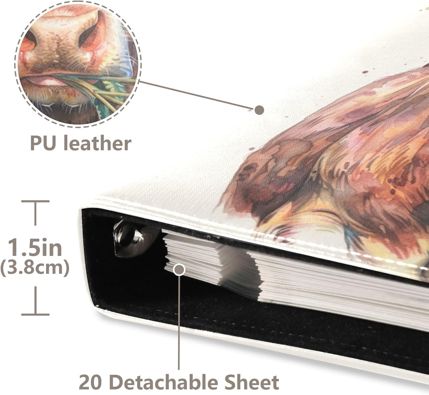 JIPONI Cow with Flower in Mouth Large Photo Album, DIY Leather Cover Scrapbook Albums for 4x6 5x7 6x8 Pictures, Self Adhesive Memory Book for Wedding, Baby, Family