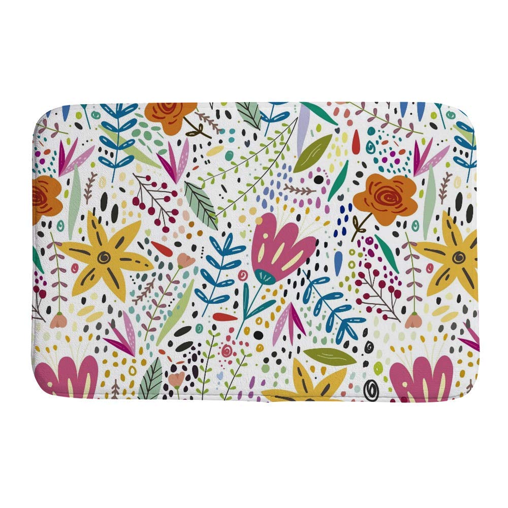 Tapis de salle de bain fleurs colorées velours corail à mémoire de forme 31x50,8cm