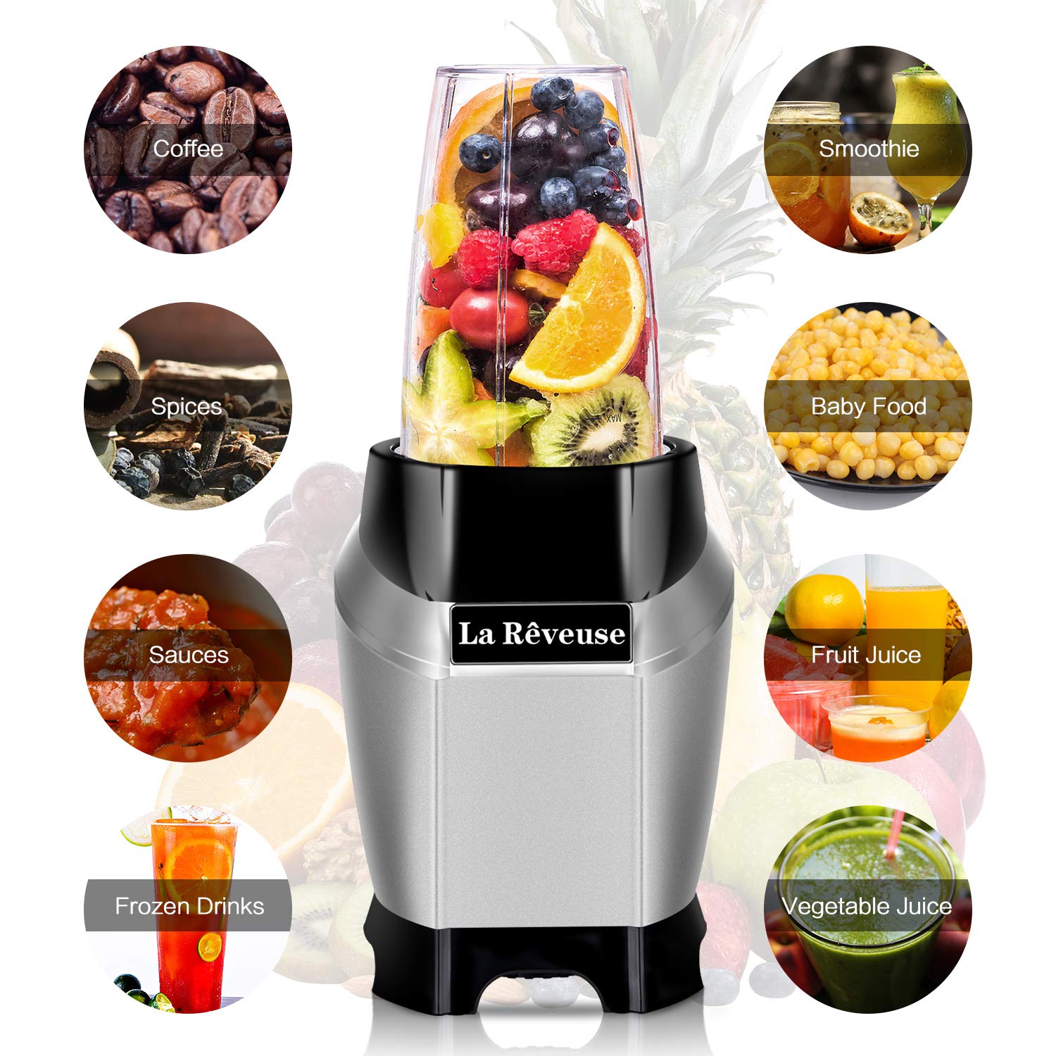 La Rêveuse Frullatore Smoothie Frullatore Elettrico con 2 Bottiglie Portatili 600ml /700ml,Senza BPA,600 Watt,Silver