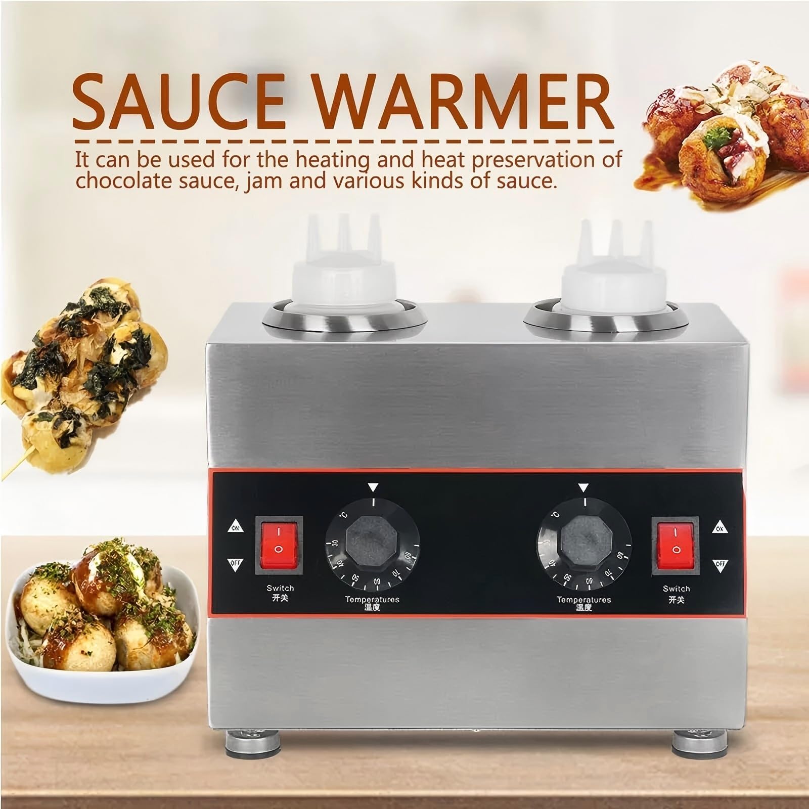 Commercial Electric Sauce Warmer Electric Cheese Sauce Warmer Hot Fudge Warmer Dispenser Cheese Dispenser Warmer with 2 Pump(110v/60Hz)